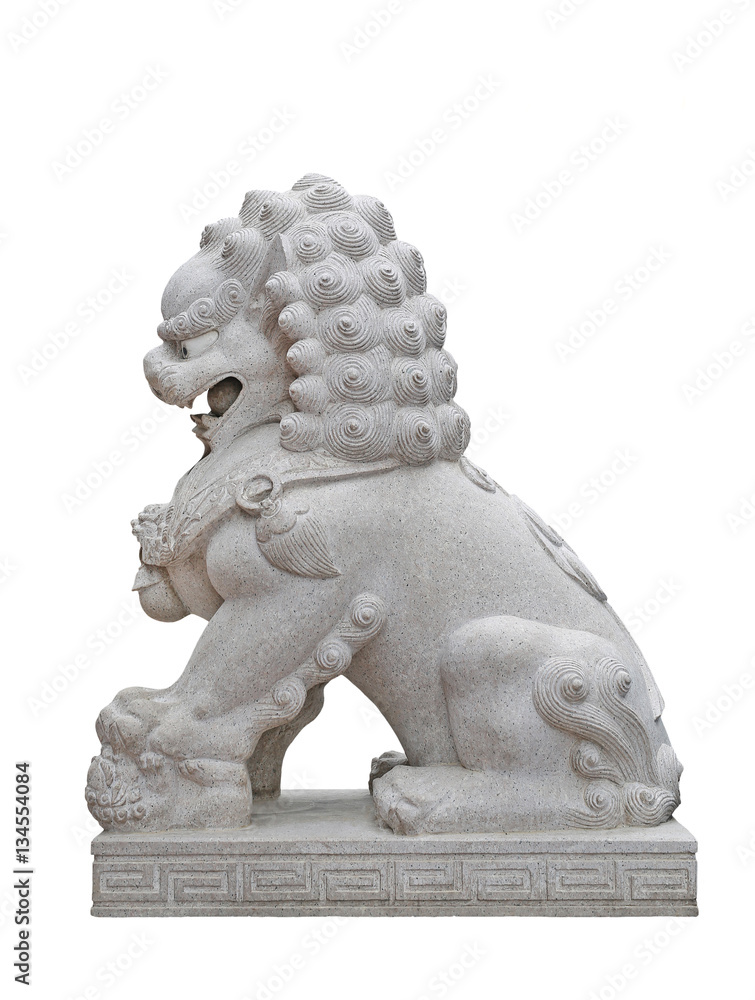 Chinese Imperial Lion Statue, Isolated on white background.