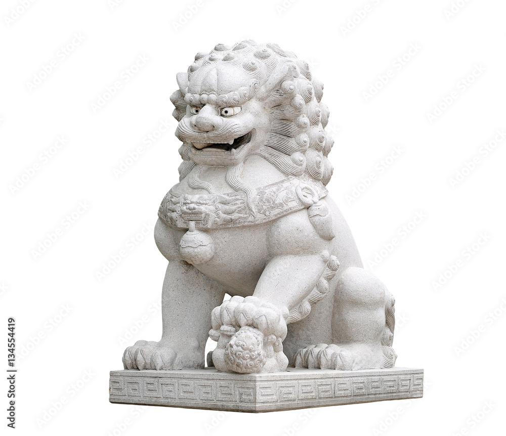 Chinese Imperial Lion Statue isolated on white background 