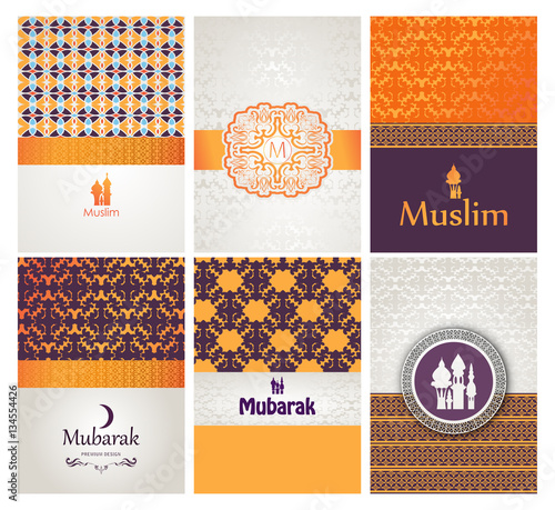 set of patterned Islamic banners, arab beautiful motifs