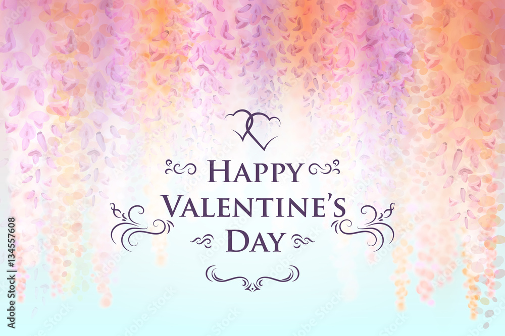 Valentine's Day card template with gentle flowers of blooming wisteria, floral background. Vector illustration. Eps10 Valentine's Day card template with gentle flowers of blooming wisteria, floral background. Vector illustration. Eps10