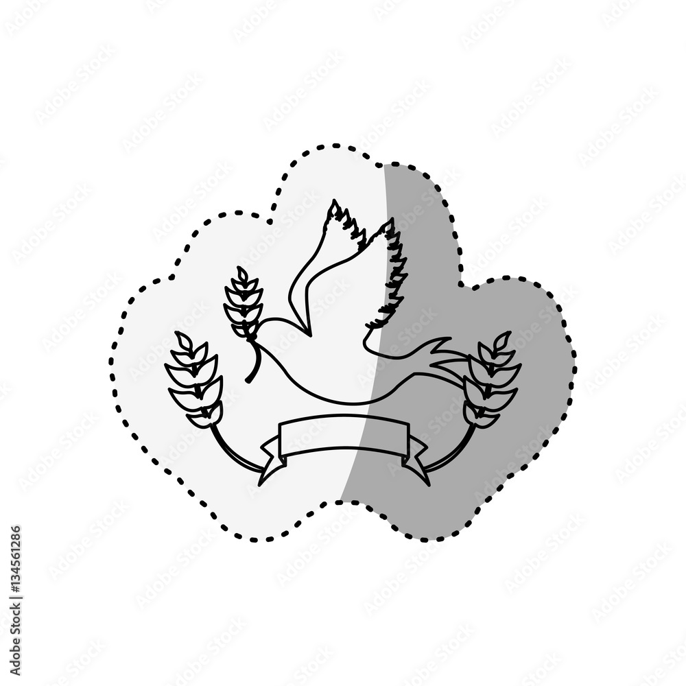 sticker silhouette pigeon with olive branch and label vector illustration sticker silhouette pigeon with olive branch and label vector illustration