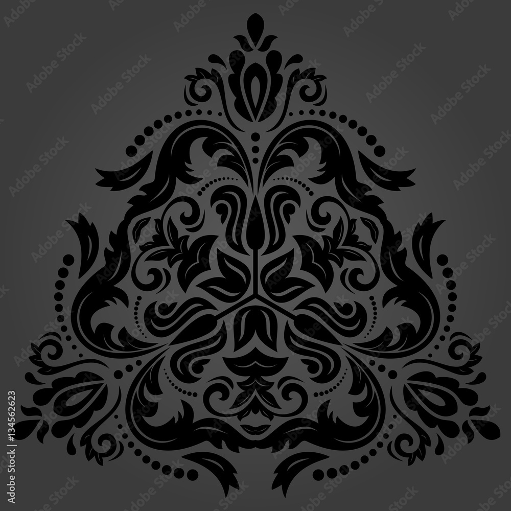 Oriental vector dark triangular pattern with arabesques and floral elements. Traditional classic ornament. Vintage pattern with arabesques Oriental vector dark triangular pattern with arabesques and floral elements. Traditional classic ornament. Vintage pattern with arabesques