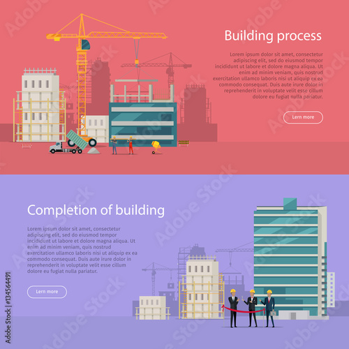 Building Process. Completion of Building. Vector