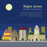 Night City Vector Illustration Web Banner. Vector