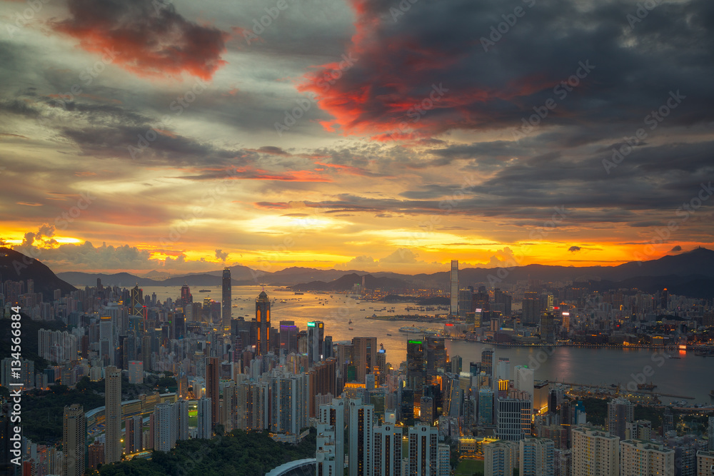 Obraz premium Cityscape of Hong kong and Kowloon