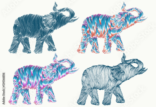 Elephant line art collection tattoo. Symbol of tourism