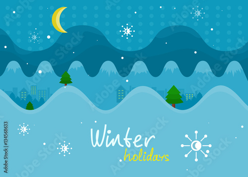 Winter Holiday. Mountain Landscape Banner. Vector