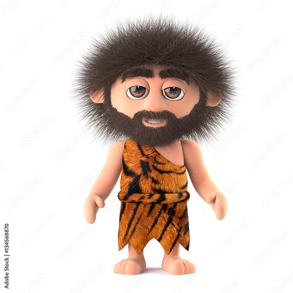 3d Funny cartoon caveman character has crazy hair Stock Illustration |  Adobe Stock