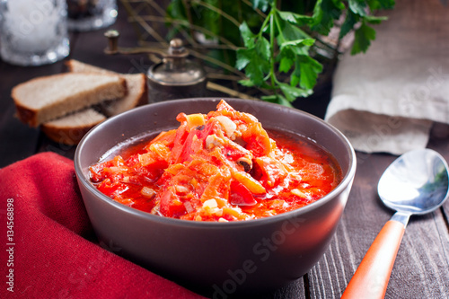 Chakhokhbili - chicken stewed with tomatoes and onions. Georgian national dish photo