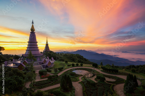 King and queen double pagoda on top of Inthanon mountain