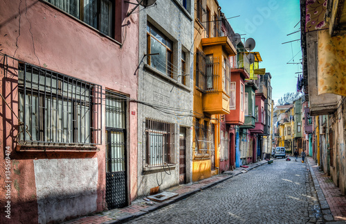 Istanbul, Turkey - March 2, 2013: Traditional architecture on October 22, 2005 in Istanbul. The neighborhood of Fener belongs to the UNESCO World Heritage List due to a wide variety of historical buil