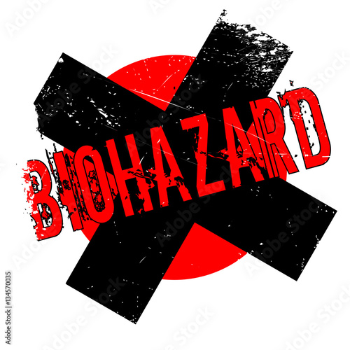 Biohazard rubber stamp. Grunge design with dust scratches. Effects can be easily removed for a clean, crisp look. Color is easily changed.