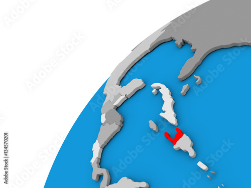 Foto Haiti on globe in red