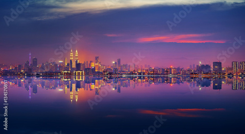 Canvas Print Panoramic view of Kuala Lumpur city waterfront skyline.