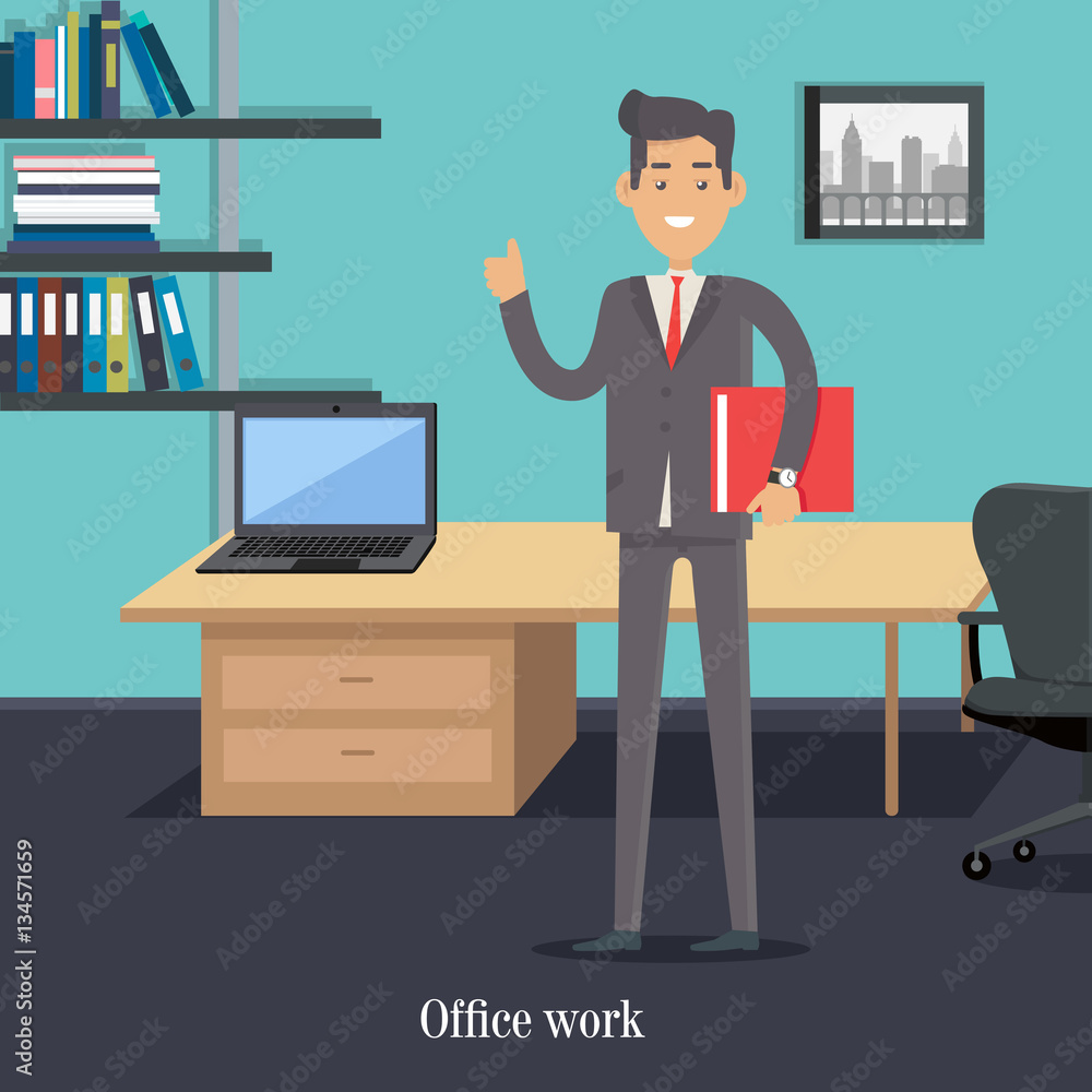Office Worker in Cabinet. Male Character Cartoon Office Worker in Cabinet. Male Character Cartoon