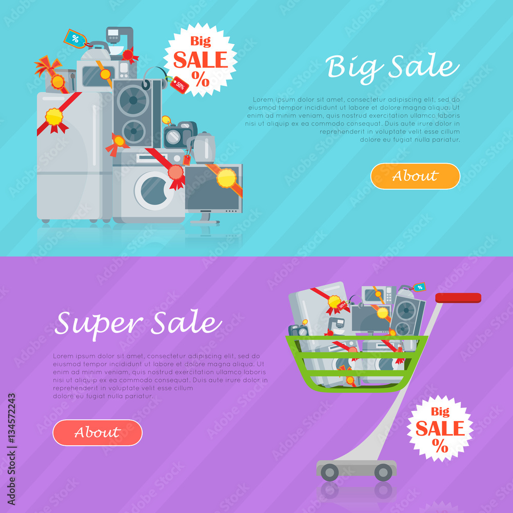 Sale in Electronics Store Vector Web Banners