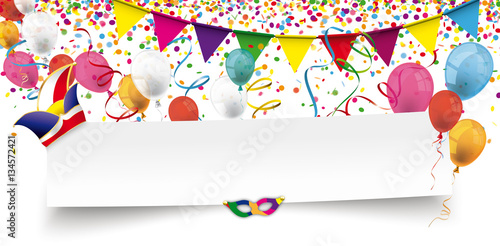 Karneval Header mit Luftballons, Konfetti und Luftschlangen