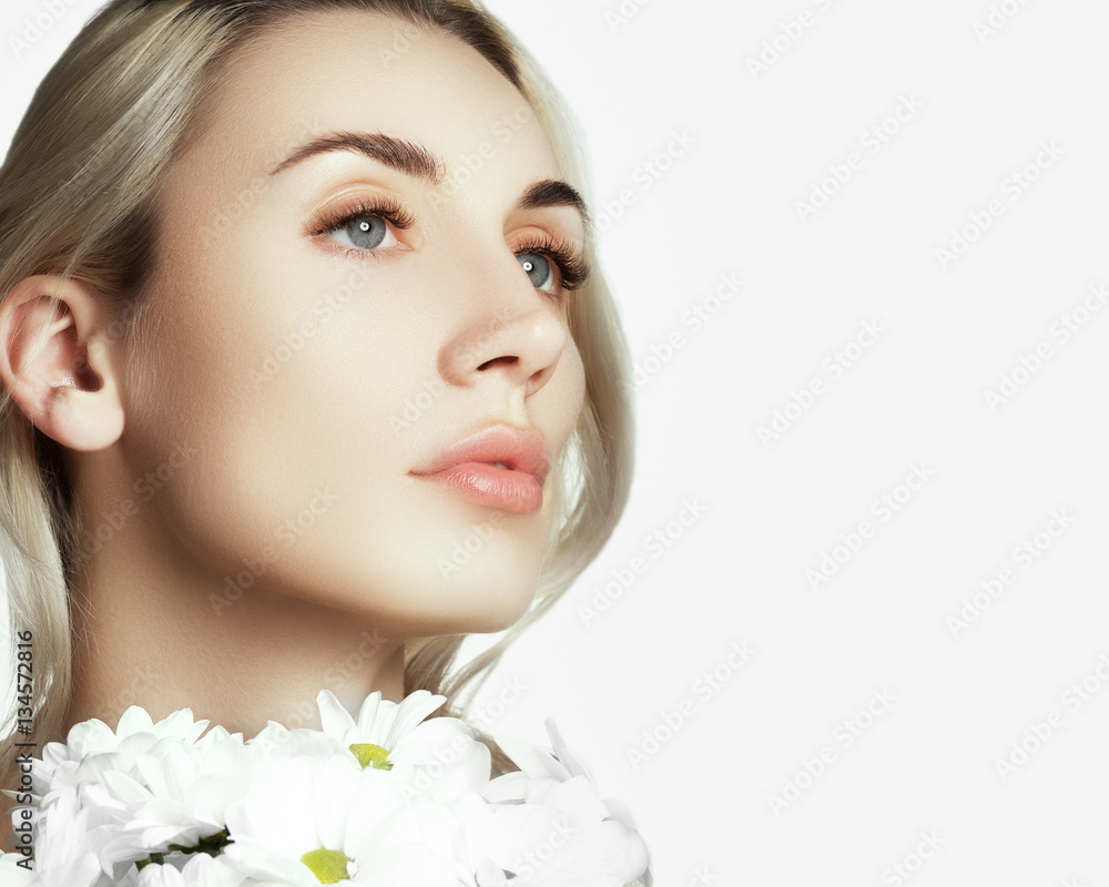 Beautiful Girl With Orchid Flowers and Butterfly. Beauty Face Beautiful Girl With Orchid Flowers and Butterfly. Beauty Face