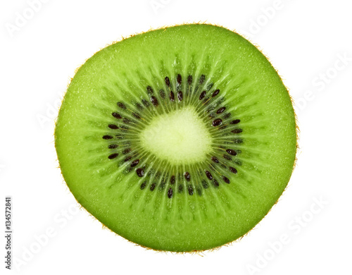 Slice of kiwi isolated on white background, top view