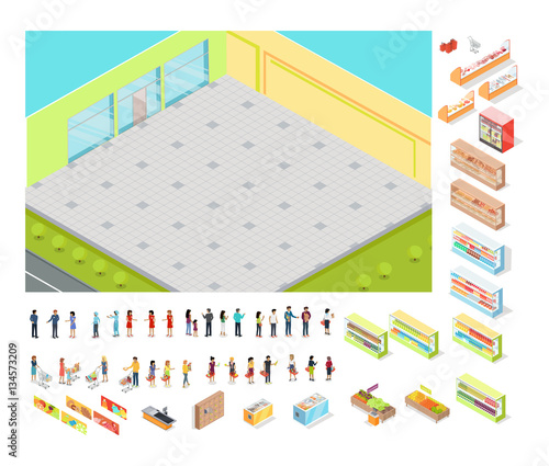 Supermarket Icon Set with Isolated Elements People