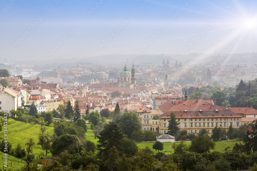 Prague, top view of Old Town roofs in the old city of Prague (Stare Mesto)..