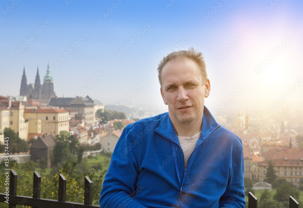 tourist on a beautiful background of the old city, Prague tourist on a beautiful background of the old city, Prague