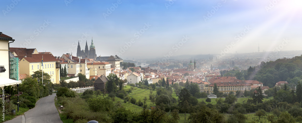 Prague, aerial view of Old Town roofs in the old city of Prague (Stare Mesto)..