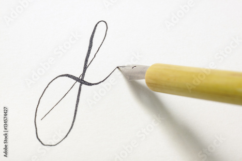 Slika na platnu Nib pen tip writing small letter f in a spencerian style