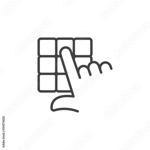 Hand and pin pad line icon, outline vector sign, linear pictogram isolated on white. Enter pin code symbol, logo illustration