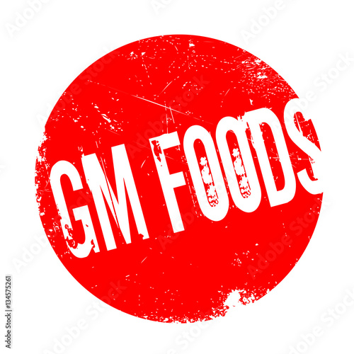 Gm Foods rubber stamp. Grunge design with dust scratches. Effects can be easily removed for a clean, crisp look. Color is easily changed.