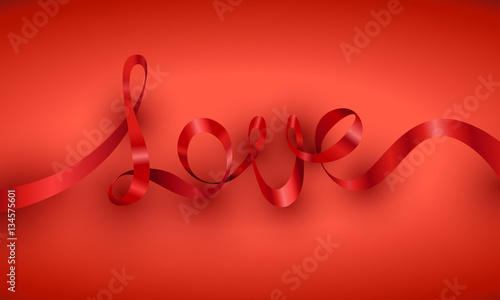 Love red ribbon horizontal Valentines Day card.
