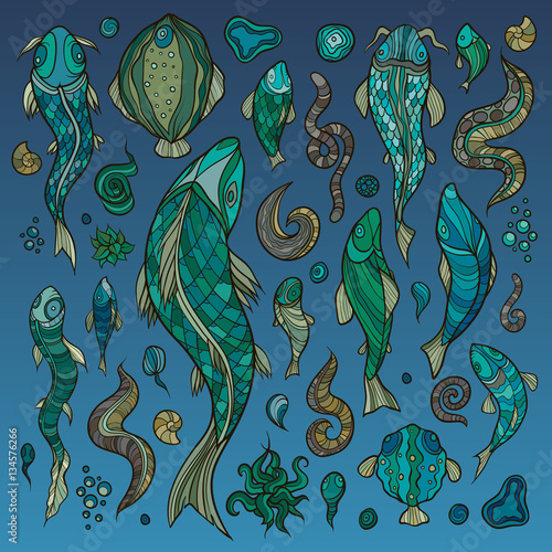 Hand crafted collection of fishes and creatures