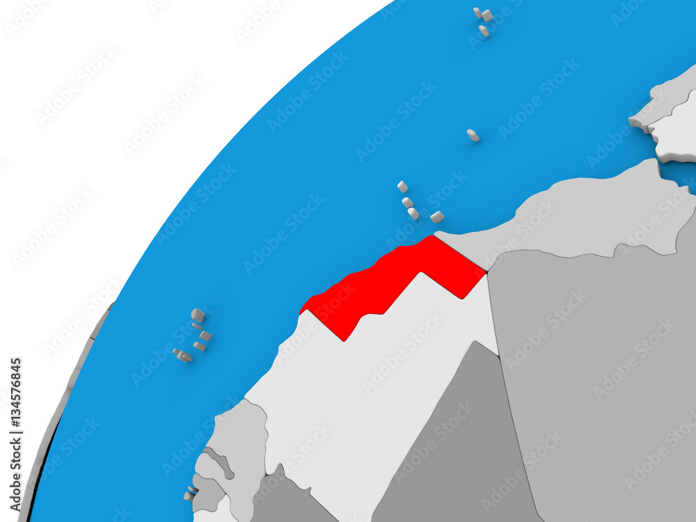 Fototapeta premium Western Sahara on globe in red