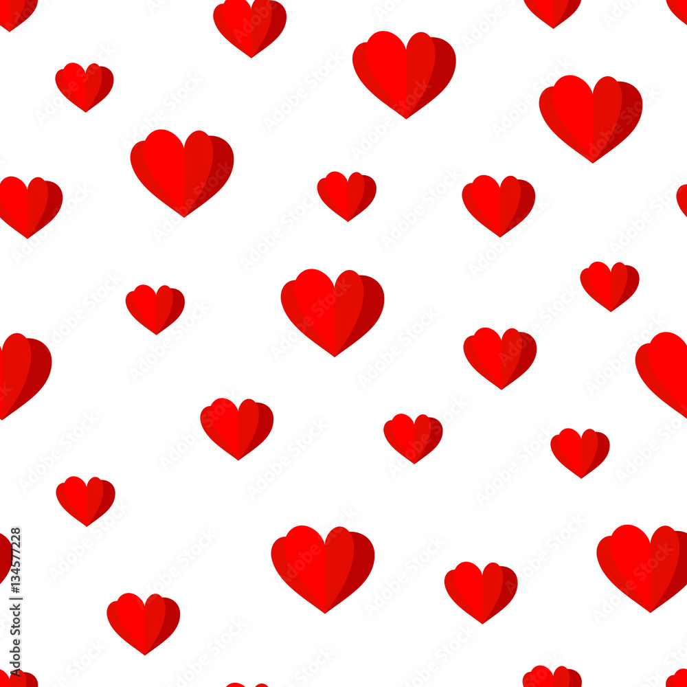 Vector seamless pattern of origami paper red hearts