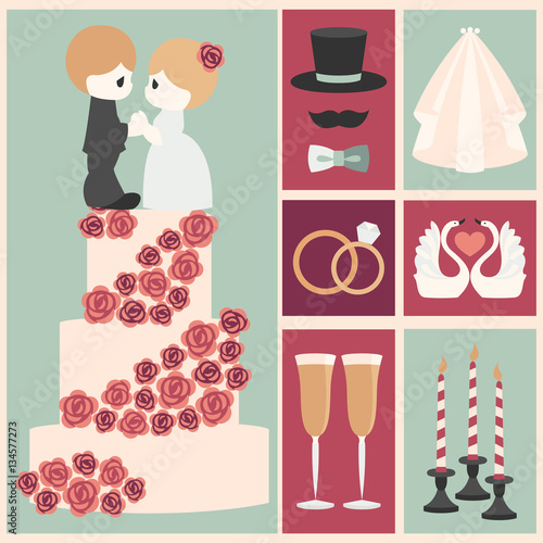 Vector illustration of wedding color symbol set