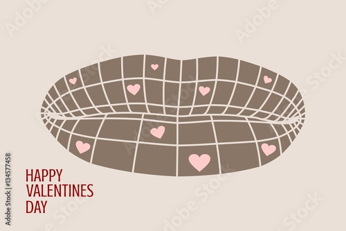 Happy valentines day and wedding design elements. Vector illustration. Pink hearts on brown lips . Background relative to valentines day. Celebration card pattern