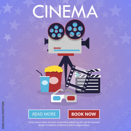 Movie cinema premiere poster design. Vector template banner for show with seats  popcorn  tickets