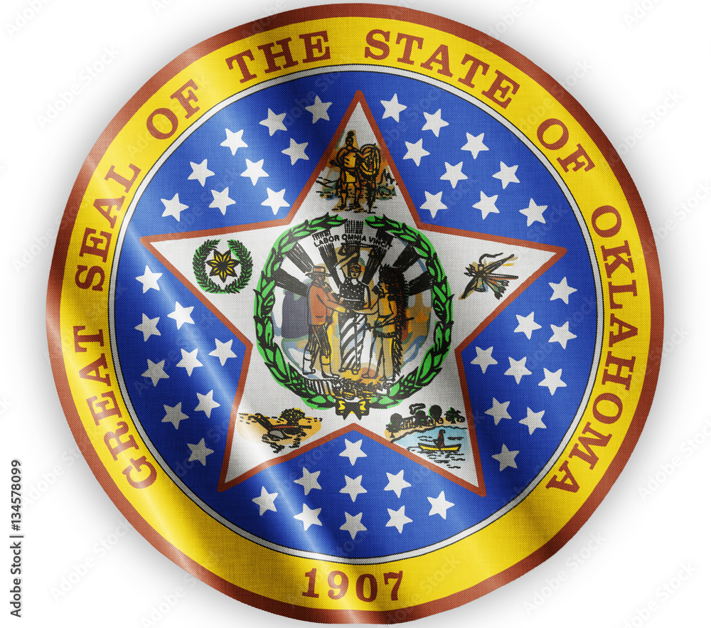 Oklahoma seal waving flag close