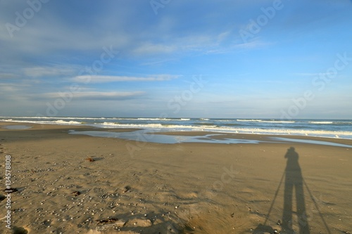 shadow of photographer on the beach of the Touquet, pas de Calais, hauts de France , FRANCE