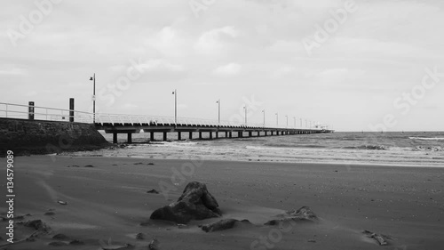 Black and white video of Shorncliffe Pier in Queensland, Australia. photo