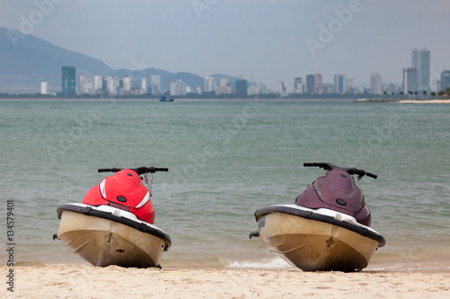 Two old  jet skies on the beach