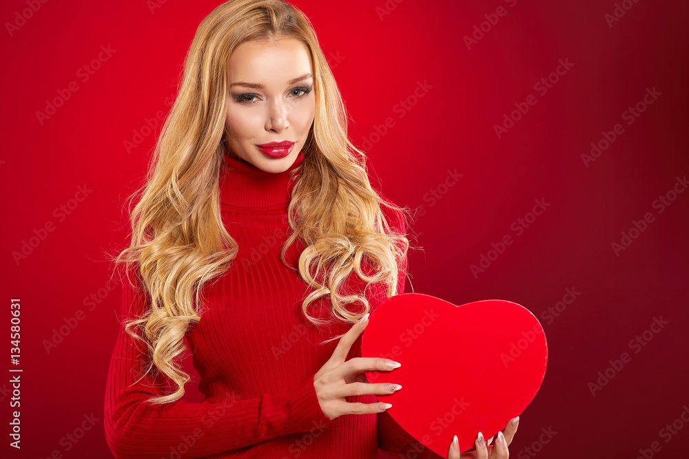 Valentine's Day - Beauty happy girl with gift box. Valentine's Day - Beauty happy girl with gift box.