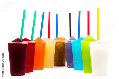 Colorful slushy, summer drink with straw