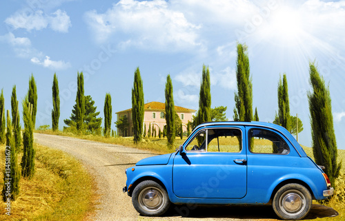 Canvas Print Vintage car, FIAT 500, in Tuscany