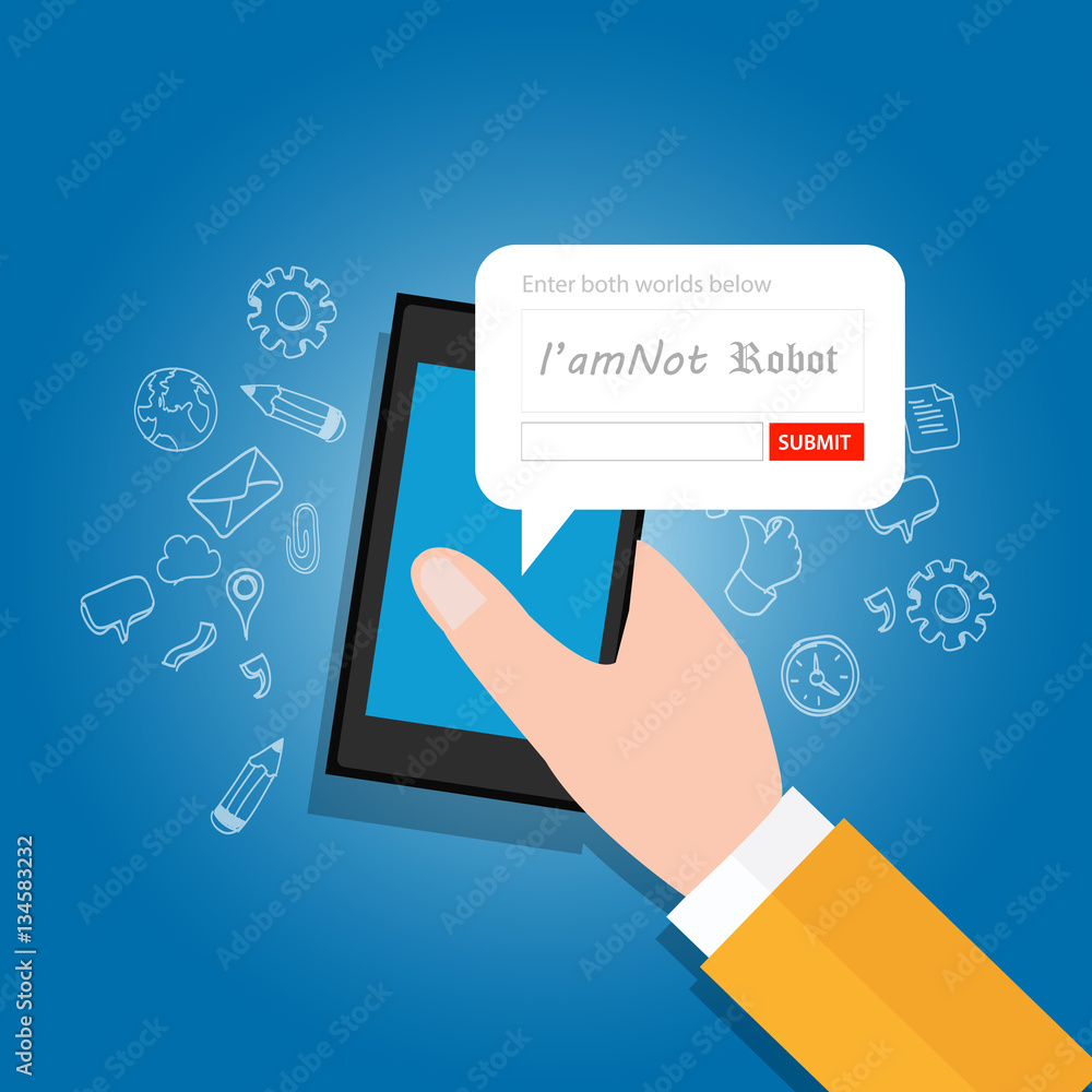 captcha hand holding mobile phone avoid robot spam entering random word captcha hand holding mobile phone avoid robot spam entering random word