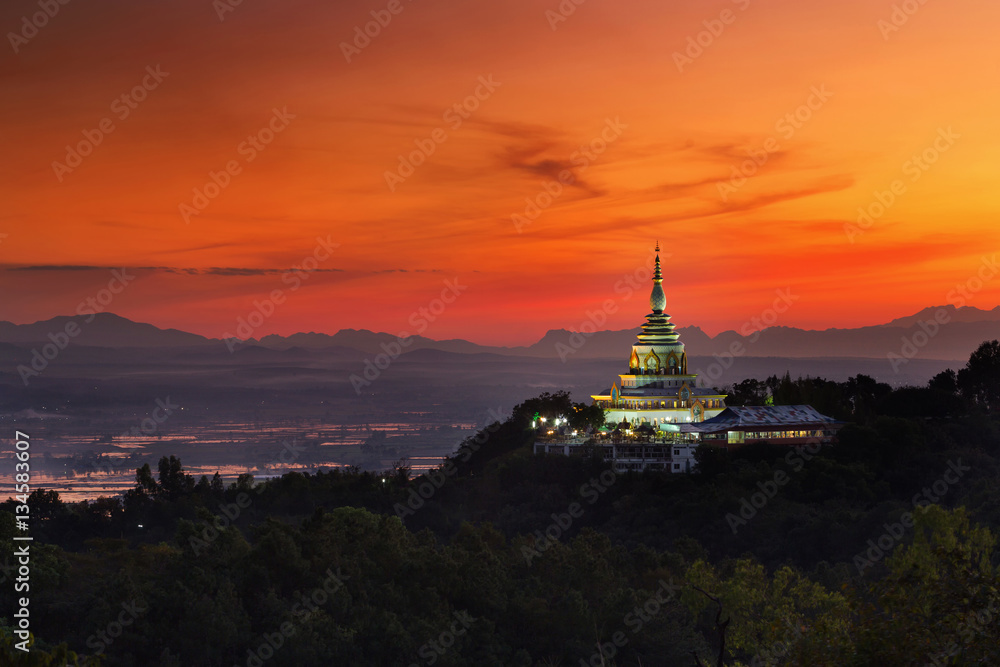 Landscape of sunset over pagoda at Wat Thaton,Chiang Mai,Thailand.