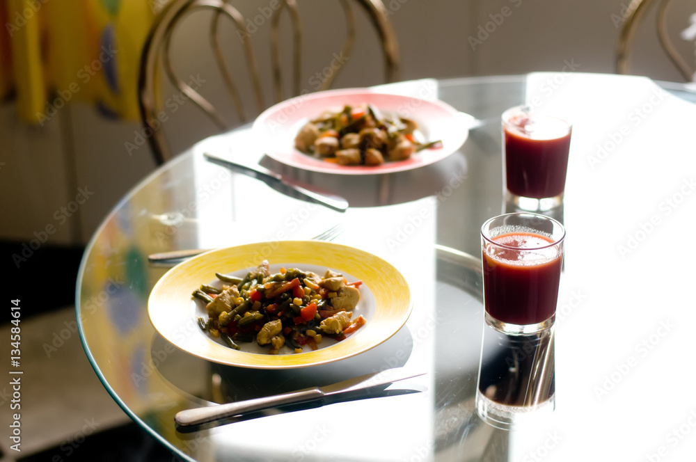 Chiken meat and vegetables on plate Chiken meat and vegetables on plate