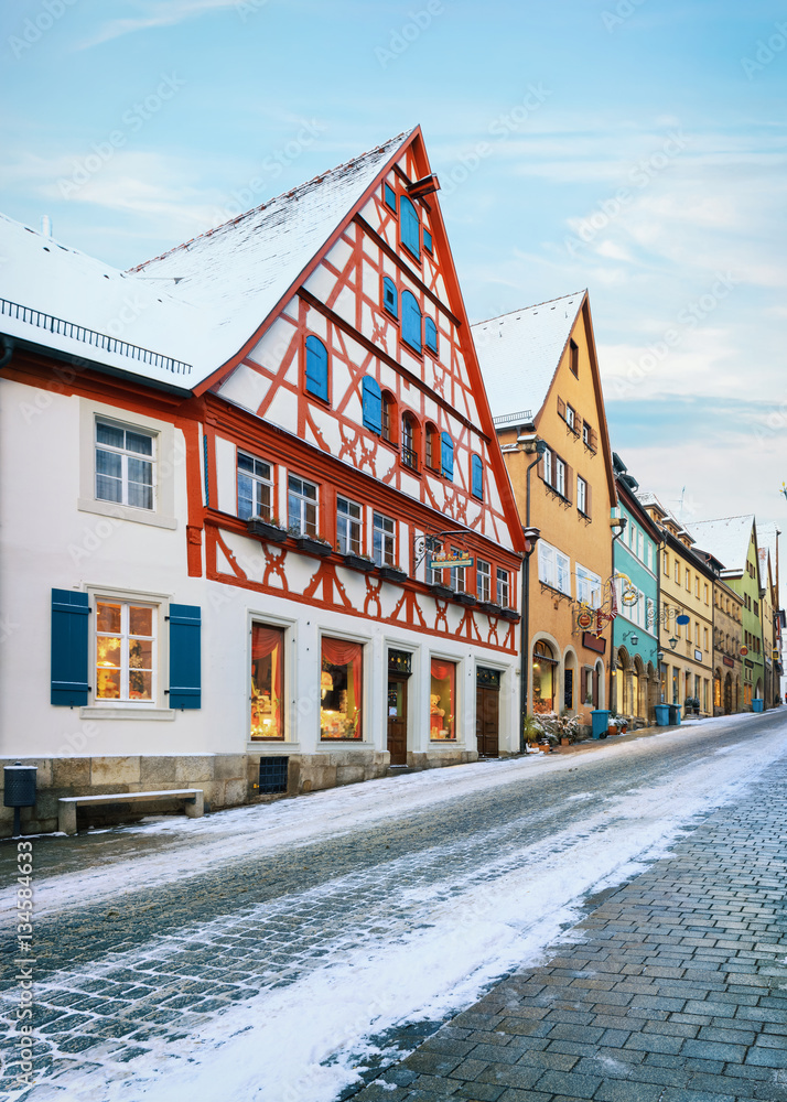 Amazing winter in old town of Rothenburg ob der Tauber, Middle Franconia, Bavaria, Germany