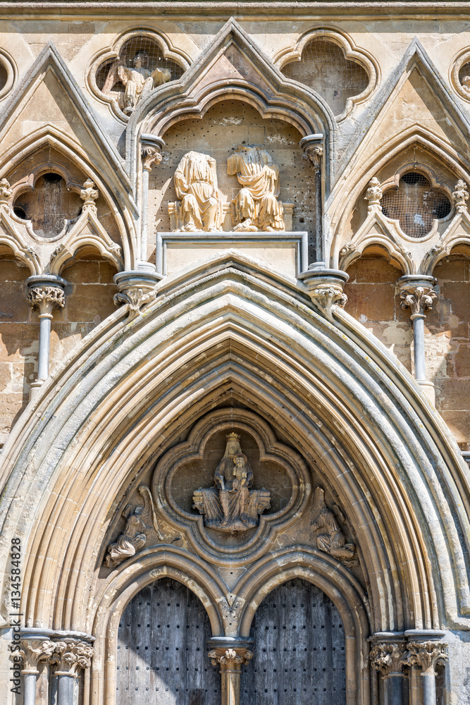 Sculptures above west door of Wells cathedral