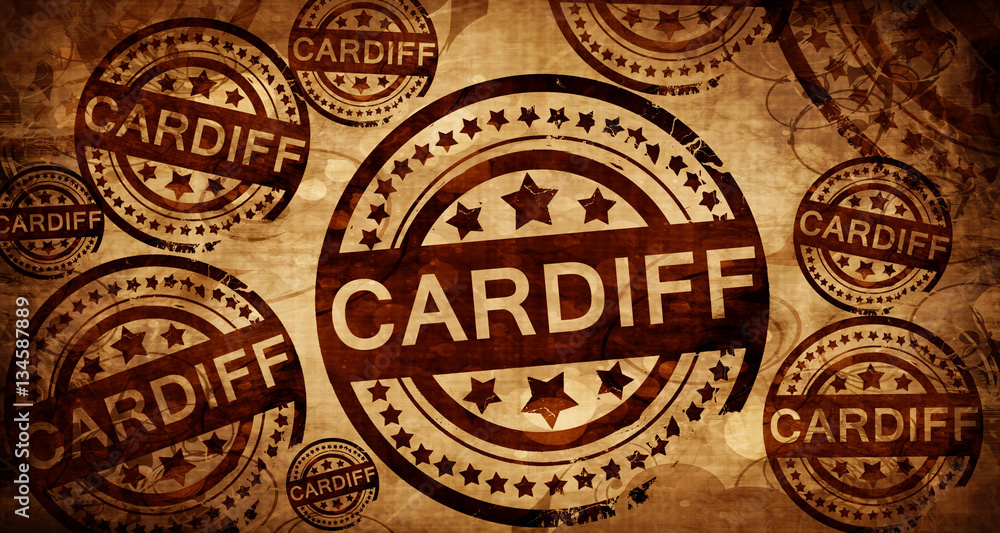 Cardiff, vintage stamp on paper background